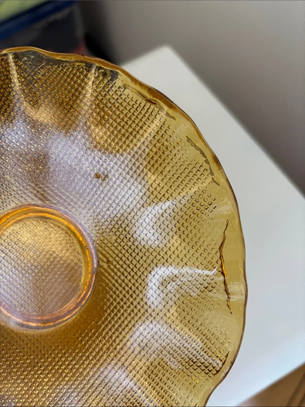 Vintage Colony Amber Waffle Ruffled Glass Dessert Bowl & Plate Sets | Set of 2